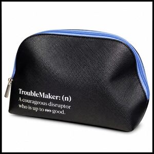Bluemercury Troublemaker Makeup Bag Blue Vinyl 9 x 6 x 3.5 NEW
